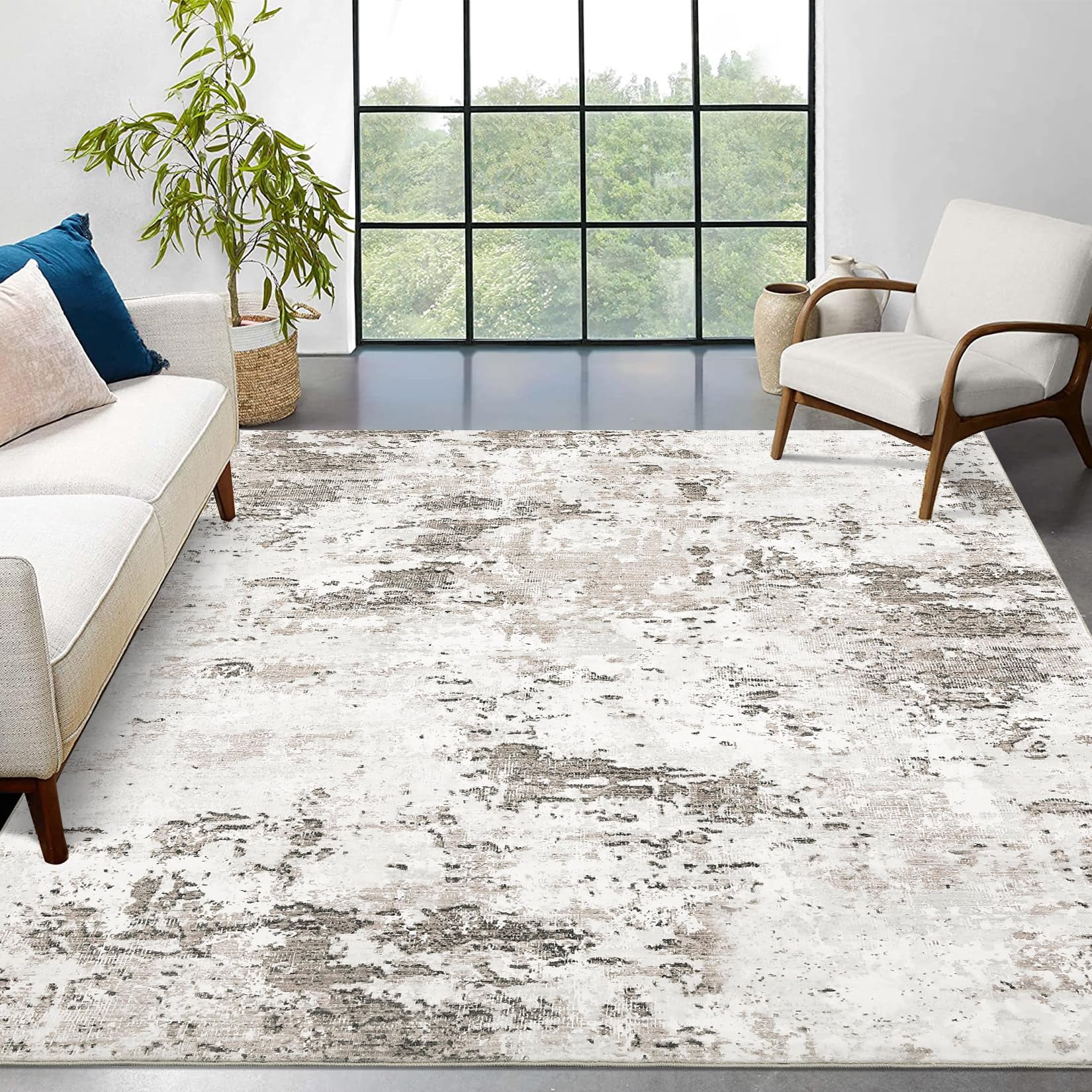 Area Rug 8x10 Washable - Modern Abstract Carpet - Non Slip Low Pile ...