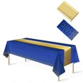 thumbnail image 2 of MesaSe 1 Pack Plastic Table Cloth Cover + 1 Pack Satin Table Runner for Parties  Disposable Tablecloth for Rectangle Tables  Birthday Wedding Graduation Mather Valentine‘s Day Christmas P, 2 of 8