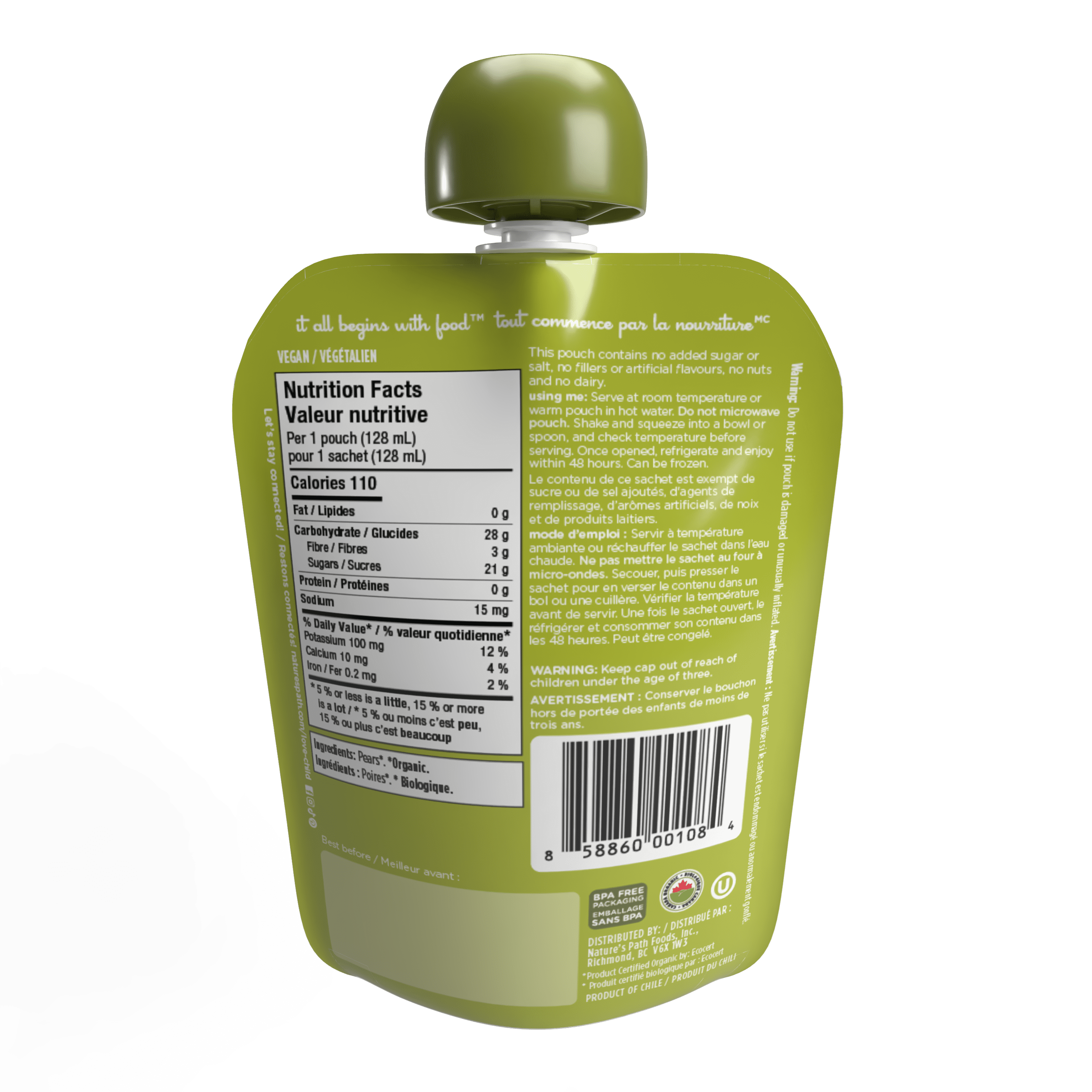 Purée premières poires Simple Firsts Love Child Organics, 128 ml, sachet
