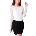 thumbnail image 2 of INSPIRE CHIC Blouse en Dentelle Transparente à Broderie Florale pour Femme, Col Rond, Manches Longues, G Blanc, 2 of 5