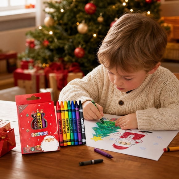 2PC Christmas Cartoon Crayons 8 Color Graffiti Drawing Pen Oil Pastel, Red Art Stationery for Kids Students School Reward Gift, Crayon Set, Art Supply Drawing Painting Kit for Kids Boys Girls