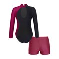 thumbnail image 2 of renvena Girls Gymnastics Leotards and Shorts Set Rhinestone Long Sleeve Ballet Unitard Biketards Burgundy 12, 2 of 5