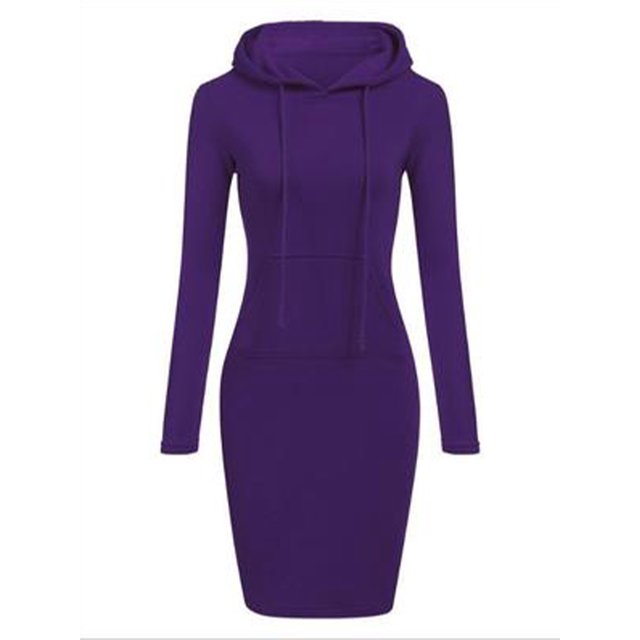 Bellella Robe à Capuche pour Femmes, Pull à Capuche avec Cordon, Robe Sweat-Shirt Unie Moulante à Manches Longues pour L'Hiver, Violet L
