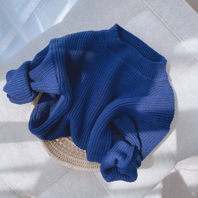 Kmbangi Children's Sweater+Infant's Solid Pullover Striped Pit Bar Long Sleeve Top