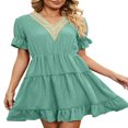thumbnail image 1 of Women Short Sleeve Mini Dress V Neck Ruffle Casual Dresses A Line Flowy Summer Beach Party Sun Dress, 1 of 7