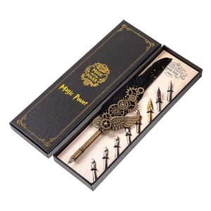 Rétro Feather Dip Pen Set Vintage Quill Pen Steampunk Style mécanique Calligraphie Écriture Signature avec 8 Nibs de remplacement dans la boîte cadeau pour les amis étudiants d'écriture