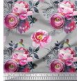 thumbnail image 1 of Soimoi Gray Cotton Poplin Fabric Peony And Ranunculus Floral Fabric Prints By Yard 42 Inch Wide, 1 of 3