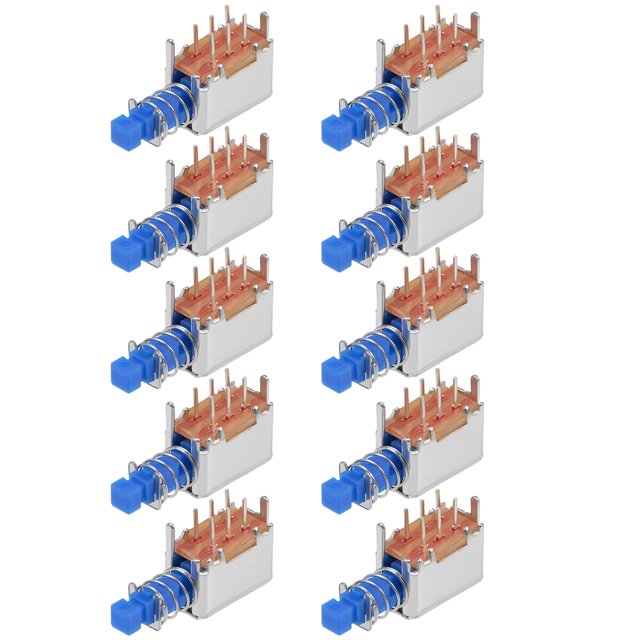 Unique Bargains Interrupteur à Bouton-Poussoir DPDT 6 Broches 1 Position Autobloquant Bleu 10 Pcs