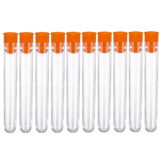 FRCOLOR test tube 100Pcs Plastic Clear Test Tube for Scientific Experiments Party Candy Storage with Cap(Random Color),2.95"X0.47"X0.47"