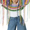 thumbnail image 1 of Ladies‘ Striped Print Tassel Long Sleeve Cropped Knit Tops, 1 of 9