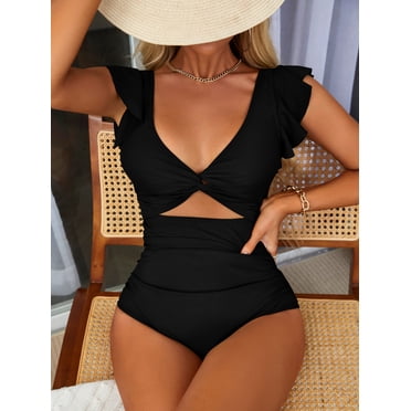 Charmo Ruffled One Piece Swimsuit for Women High Cut Bathing Suits Backless Monokini Swimwear