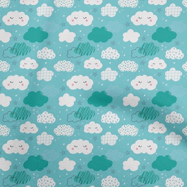 oneOone Silk Tabby Turquoise Blue Fabric Kawai Craft Projects Decor Fabric Printed By The Yard 42 Inch Wide-LZ