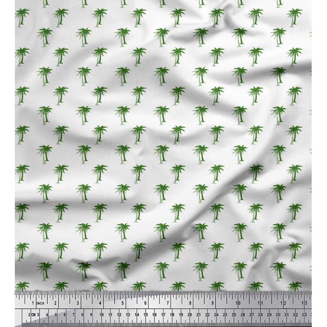 Soimoi Green Heavy Satin Fabric Palm Tree Fabric Prints By Yard 54 Inch Wide