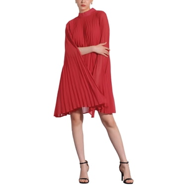 INSPIRE CHIC Robes en Mousseline pour Femmes, Coupe Ample et Fluide, Manches Cape, Robe Plissée