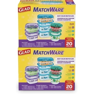 Glad GladWare MatchWare Food Storage Containers with Lids, Reusable Plastic Containers Variety Pack for Lunch, Meal Prep, and Lef