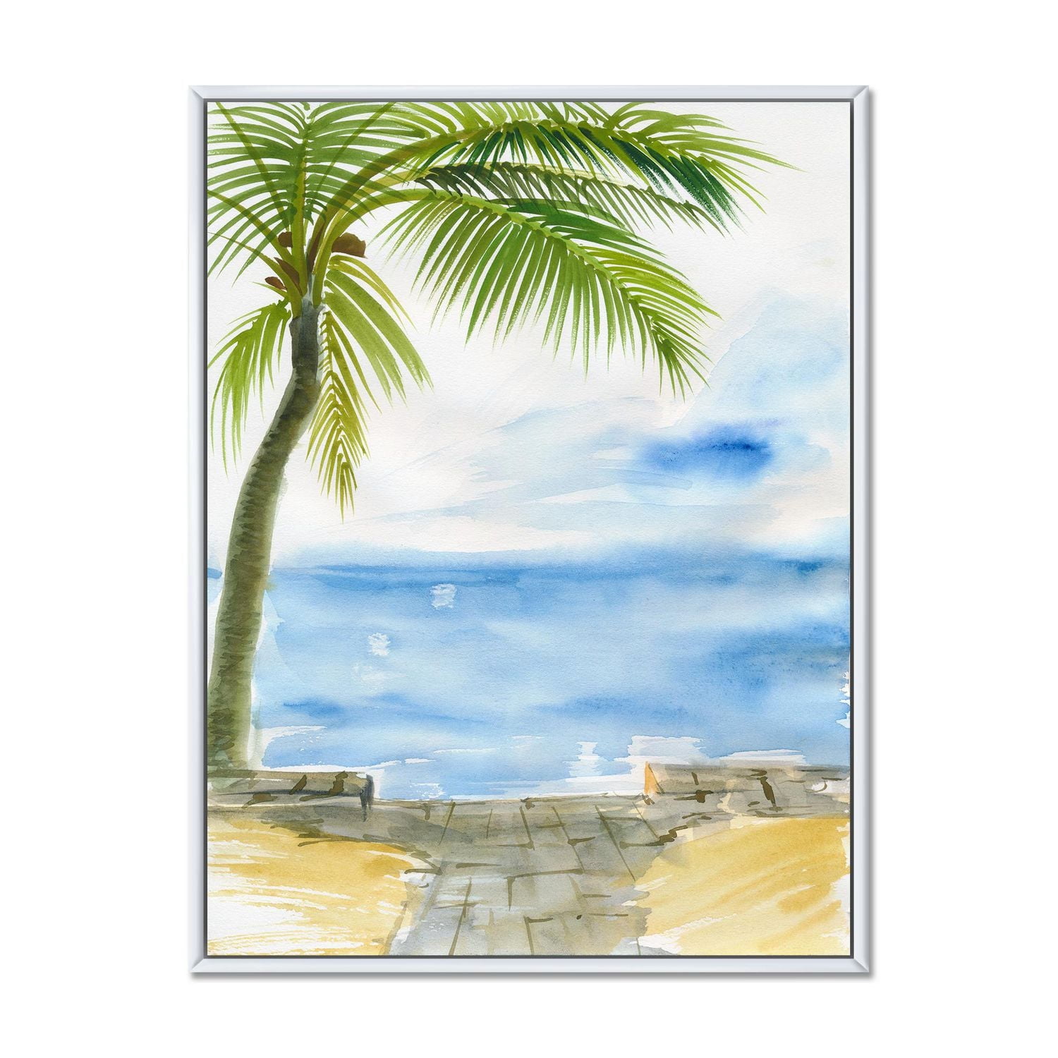 Designart Palm Beach Resort à l'aube II ART MURAL À CADRE FLOTT