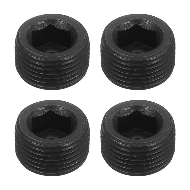 4Pcs Socket Pipe Plugs, M20-1.5x12mm Carbon Steel Hex Thread Pipe Caps, Black