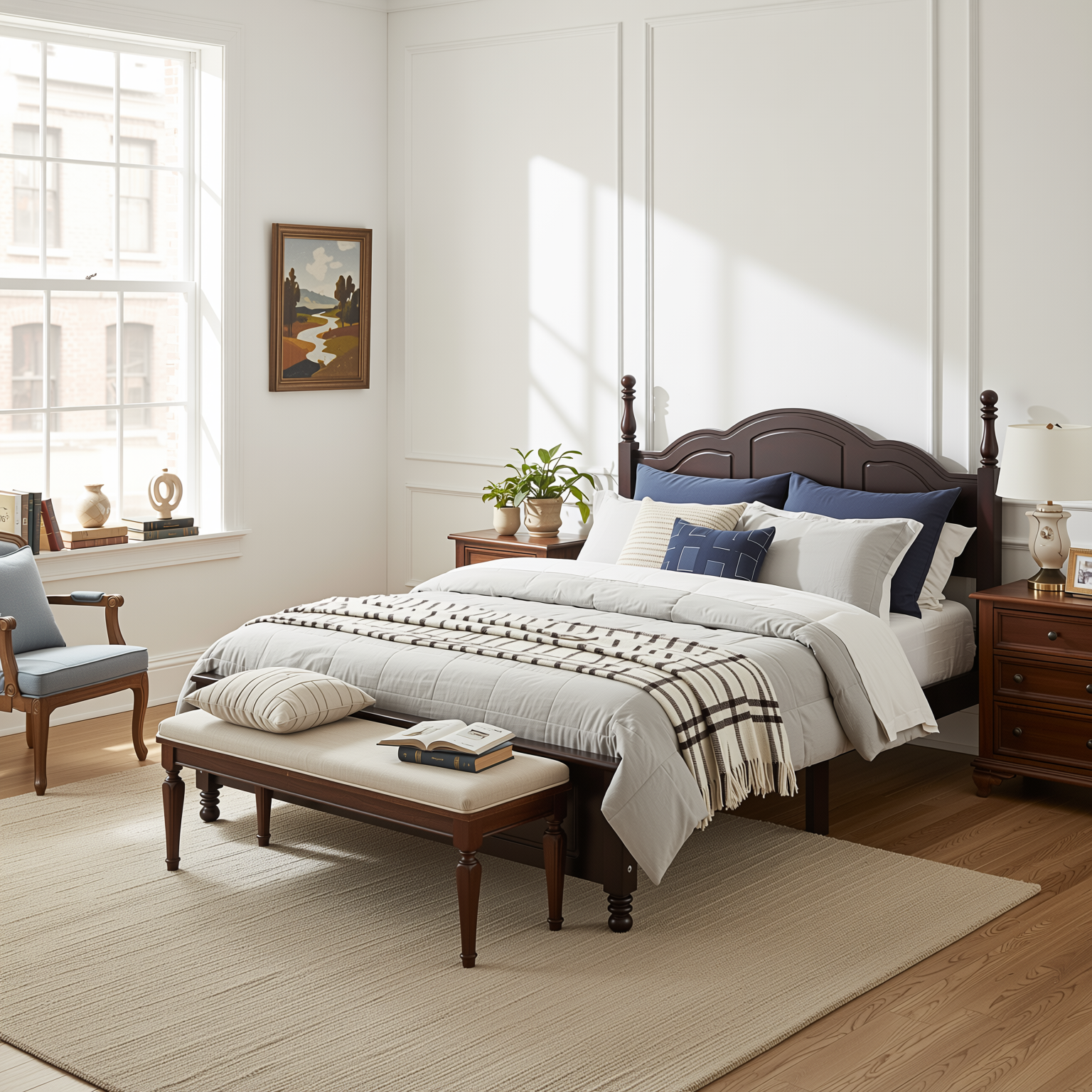Homy Casa Full Size Wood Platform Bed Frame, Walnut Finish, Sturdy Slats, No Box Spring Needed, Easy Assembly, 550 lbs Capacity