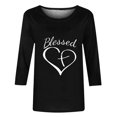 thumbnail image 5 of Penkiiy Hauts à Manches 3/4 Imprimés Cœur pour Femmes Col Rond Tunique de la Saint-Valentin Tee-Shirts Blouse S Noir, 5 of 5