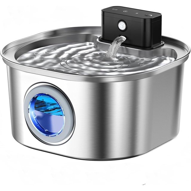 Stainless Steel Cat Water FountainWireless Pet Water Fountain Battery Operated oz/.L Automatic Water Dispenser for Dogs with Quiet Pump Easy Clean for Cats Dogs Multiple Pets