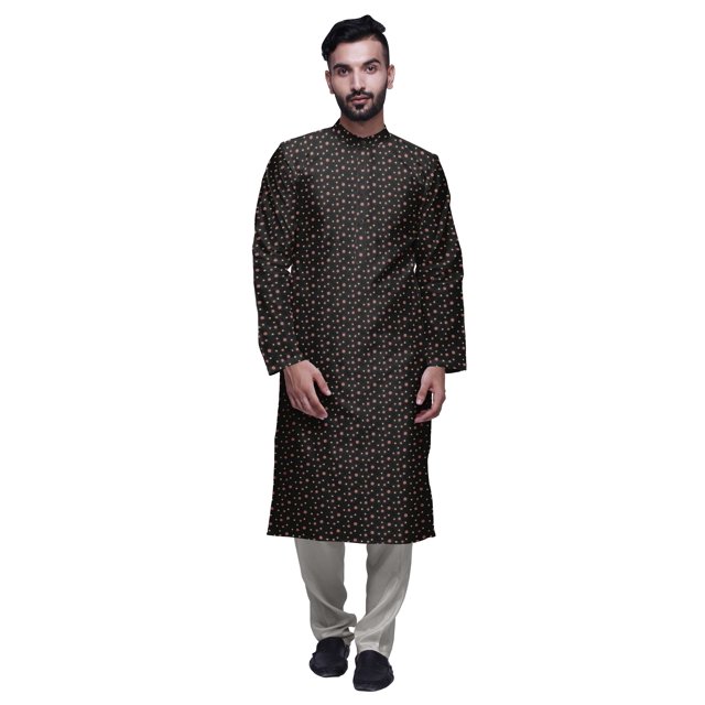 Atasi Mandarin Collar Printed Satin Slub Traditional Kurta Set For Men