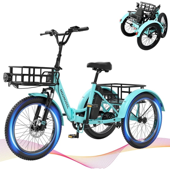 MOONCOOL TK1 Folding Electric Tricycle, 750W Motor 48V Foldable Ebike Electric Trike for Adults, 20" Fat Tire 3 Wheel Electric Bicycle with Front & Rear Baskets