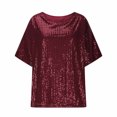 thumbnail image 4 of Meichang Hauts à Paillettes Scintillantes pour Femmes T-Shirts de Fête Manches Courtes Col Rond T-Shirts Tendance Blouses Scintillantes Décontractées Coupe Ample T-Shirts de Soirée Boîte de Nuit, 4 of 7