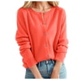 thumbnail image 1 of 2025 Women's Cardigan Sweater Classic Womens Plus Cardigans Crew Neck Button Collar Womens Loose Cardigan Knit Front Open, 1 of 4