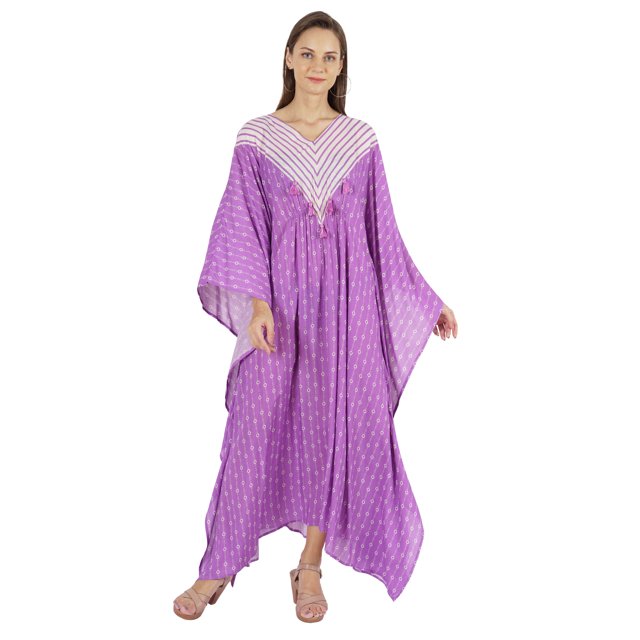 Moomaya Robe Caftan Imprimée Robe Maxi pour Femmes Tenue de Plage Fête Kimono Couvre-Maillot Caftan