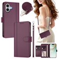 thumbnail image 2 of iPhone 17 Leather Wallet Case, Book Style Cover with Tab Closure, Dark Purple, 2 of 6