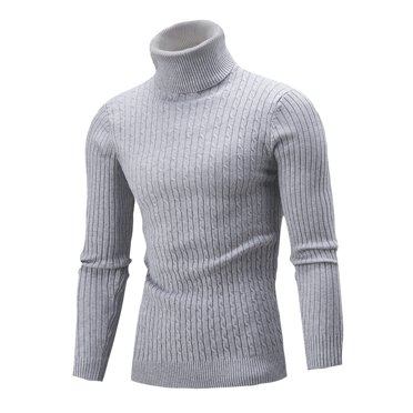 jsaierl Chandail à Col Roulé pour Homme en Tricot Classique Ajusté Haut à Manches Longues Décontracté à Rayures Chandail Chaud
