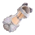 thumbnail image 1 of FhsagQ Chaussures Enfants Chaussures Pantoufles Taille 2 Garçons Mode Printemps et Été Sandales Filles Fête Robe Danse Spectacle Chaussures Princesse Strass Nœud Ruban Crochet Boucle Chaussures Filles Pantoufles Taille 6 Argent 33, 1 of 6