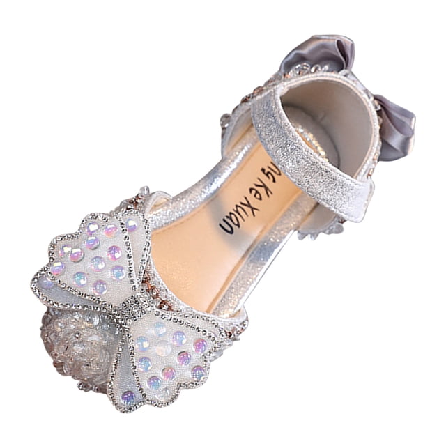 FhsagQ Chaussures Enfants Chaussures Pantoufles Taille 2 Garçons Mode Printemps et Été Sandales Filles Fête Robe Danse Spectacle Chaussures Princesse Strass Nœud Ruban Crochet Boucle Chaussures Filles Pantoufles Taille 6 Argent 33