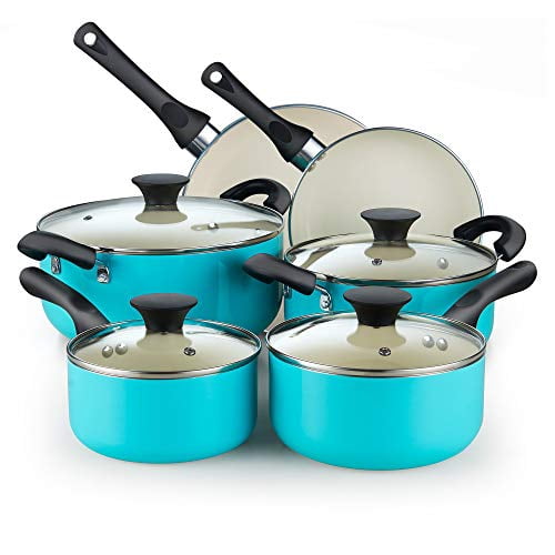 Cook N Home Ceramic coating cookware set, 10-Piece, Turquoise