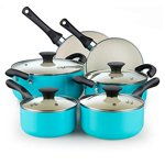 Cook N Home Ceramic coating cookware set, 10-Piece, Turquoise