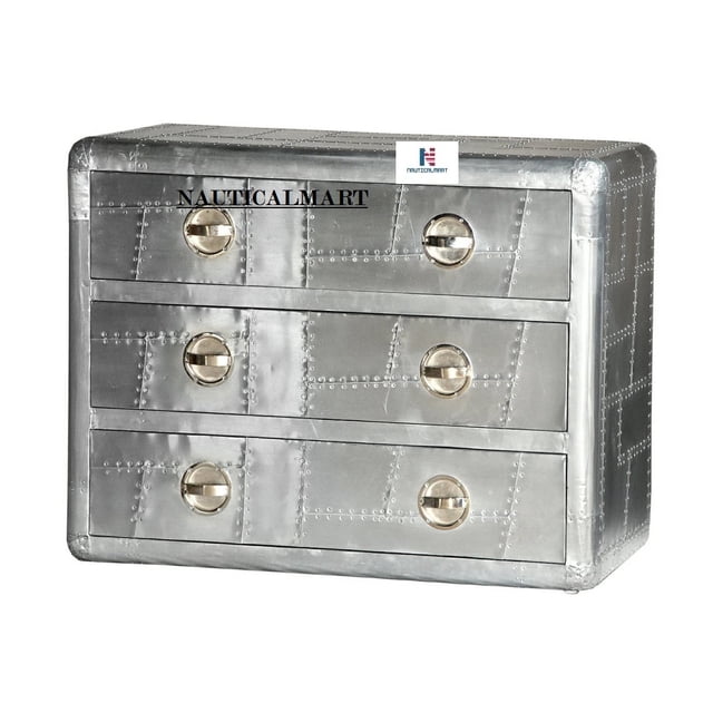 NauticalMart Aviator Three Drawer Chest Aluminium For Home And Office Decor