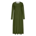 thumbnail image 3 of Penkiiy Robe Décontractée pour Femme à Manches Longues, Col Ras du Cou, Coupe Évasée, Robe Longue Fluide à Étages pour la Plage avec Poches, m Vert Armée, 3 of 5
