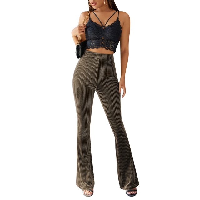 Wangsaura Women's Bootcut Yoga Pants Tummy Control Bootleg Velvet Sweatpants