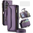 thumbnail image 1 of Asuwish Compatible with Samsung Galaxy S24 5G Zipper Wallet Phone Case Tempered Glass Screen Protector Crossbody Lanyard Strap Flip Card Holder Slot Cell Cover for S 24 24S G5 SM-S931U Women Purple, 1 of 9