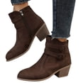 thumbnail image 1 of LSLJS Women's Retro Chunky Heeled Ankle Boots Double Buckle Strap Side Zipper Boots Comfortable Short Boots, Work Boots, 1 of 7