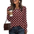 thumbnail image 2 of HAiming Chemises à Pois pour Femmes Décontractées à Col Rond Hauts à Volants Plissés Blouse Basique Chic T-Shirts de Travail, 2 of 6