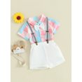 thumbnail image 3 of Honganda 0-18M Baby Boys Summer Outfits Plaid Buttons Short Sleeve Rompers Suspender Shorts 2Pcs Clothes Set, 3 of 8