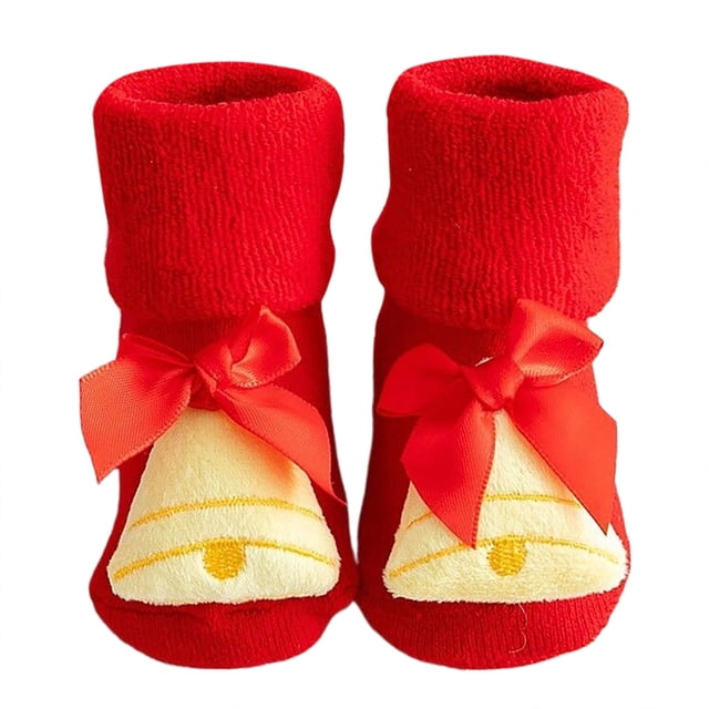 WUANDIXFA Chaussettes d'Hiver Duveteuses pour Garçons Chaussettes de Noël Automne et Hiver Épaissies Enfants Nouvel An Chaussettes Rouges Bébés Tube Moyen Chaussettes en Coton Épaissies Rouge,0-1 Ans