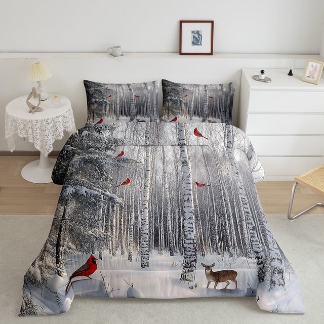 Erosebridal Merry Xmas Comforter Sets Full Size, Animals Print Down Comforter, Winter Snowflakes Decorative