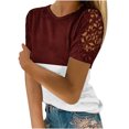 thumbnail image 2 of TopLLC Women's Short Sleeve Plus Size Tops Crewneck T Shirt Loose Fit Lace Stitching Shirts Solid Hollow Out Ruffle Tunic Tops, 2 of 5
