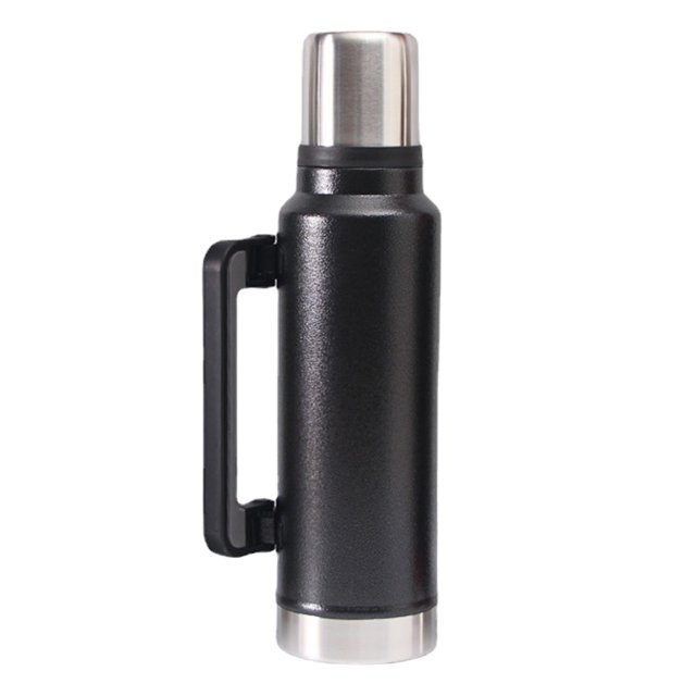 WIFKLSIIPG 47.3oz /64.2oz(1.4L/1.9L) Flasque Multifonctionnelle Chaud et Froid Bouteille à Grand Ouverture en Acier Inoxydable Isolation Longue Durée pour le Camping (Noir)