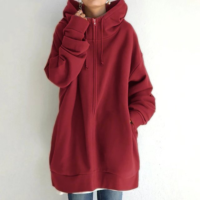 cllios Chandails à Capuche pour Femmes Vestes de Survêtement à Fermeture Éclair Col Ras du Cou Grande Taille Manches Longues Manteau Uni Coupe Classique Veste à Capuche