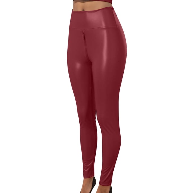 Birdeem Women's Solid Matte Pc Leather Open Crotch Pants Slim Flare Long Leggings