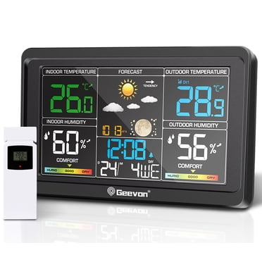 Geevon Upgraded HD Display Weather Station Wireless Indoor Outdoor Thermometer, Digital Weather Thermometer Temperature Humidity Monitor with Barometer, Calendar, and Adjustable Backlight