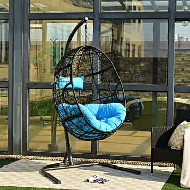 Costway Chaise Hamac avec Support Balançoire Suspendue Rembourrée Chaise Oeuf pour Intérieur Bleu